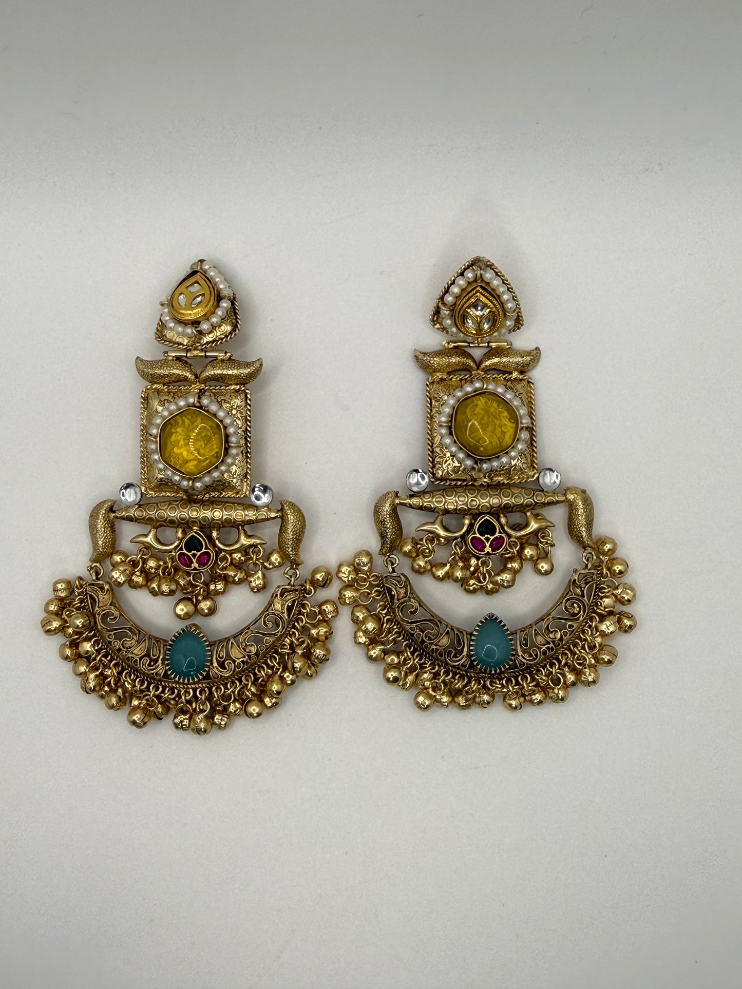 Antique Chandbali with Stones and Ghungroo Clusters