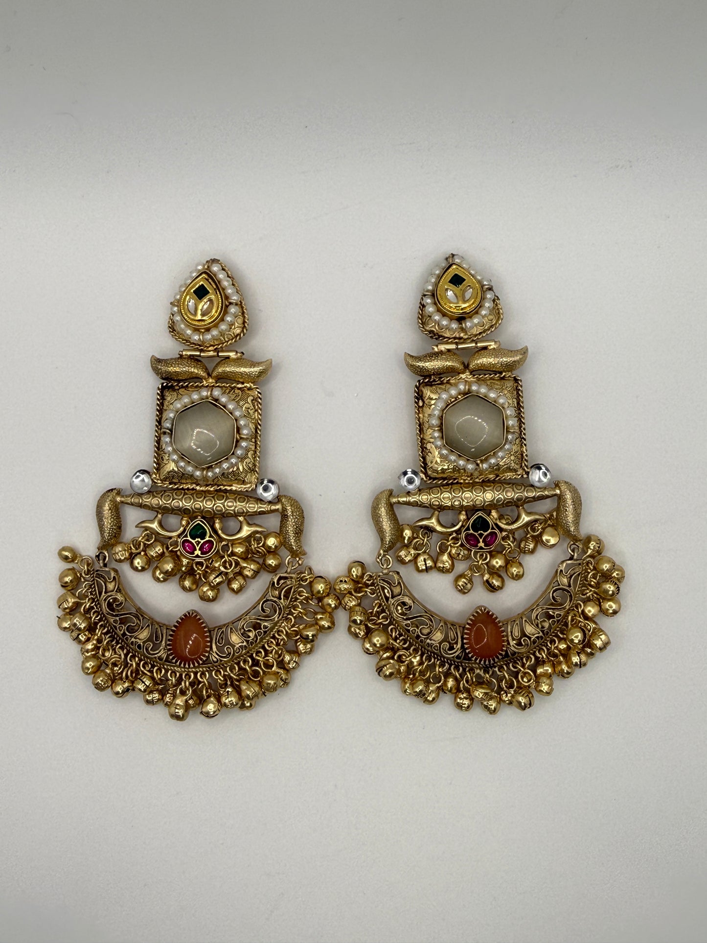 Antique Chandbali with Stones and Ghungroo Clusters