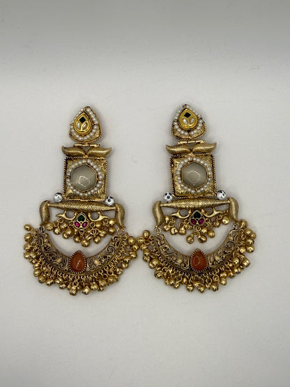 Antique Chandbali with Stones and Ghungroo Clusters
