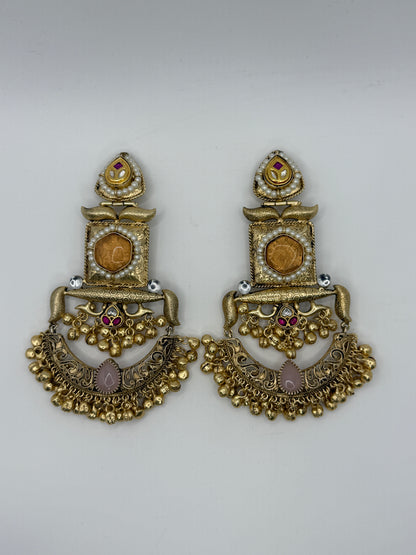 Antique Chandbali with Stones and Ghungroo Clusters