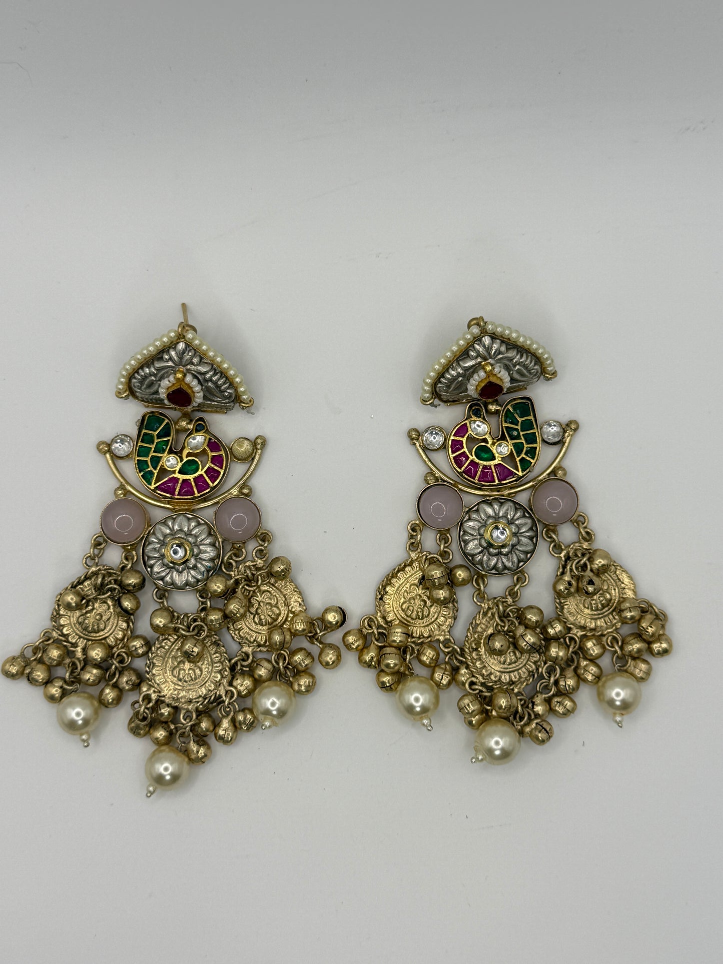 Statement Multistone Chandbali with Pearl Drops
