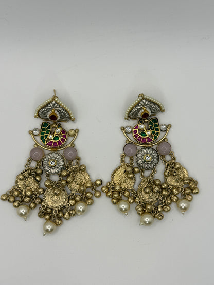 Statement Multistone Chandbali with Pearl Drops