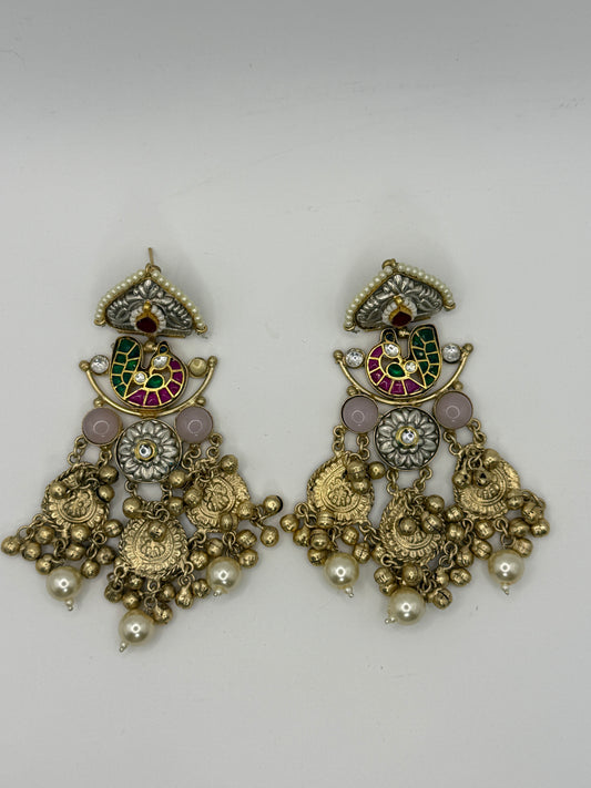 Statement Multistone Chandbali with Pearl Drops