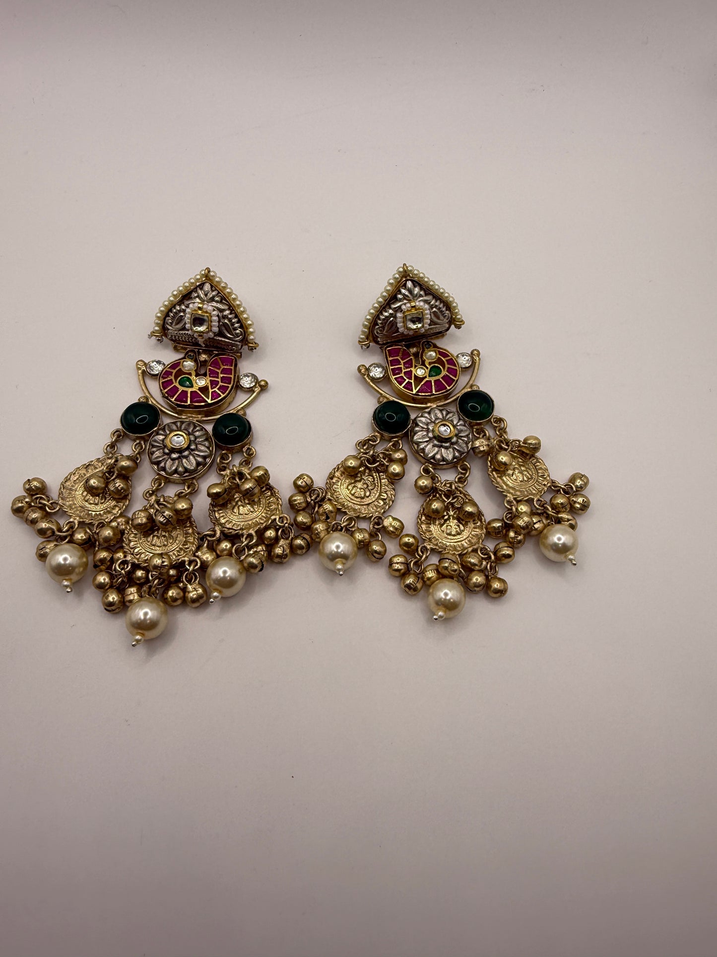 Statement Multistone Chandbali with Pearl Drops