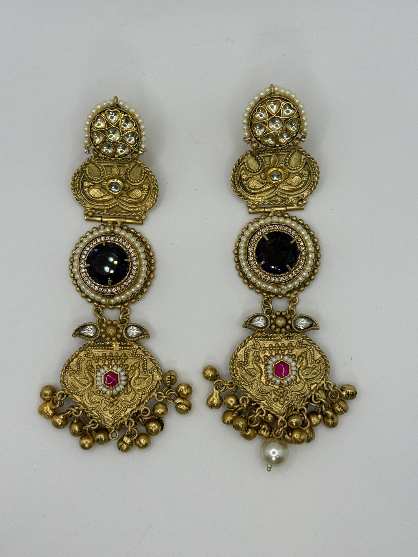 Statement Long Earrings with Pearl Drop