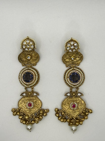 Statement Long Earrings with Pearl Drop