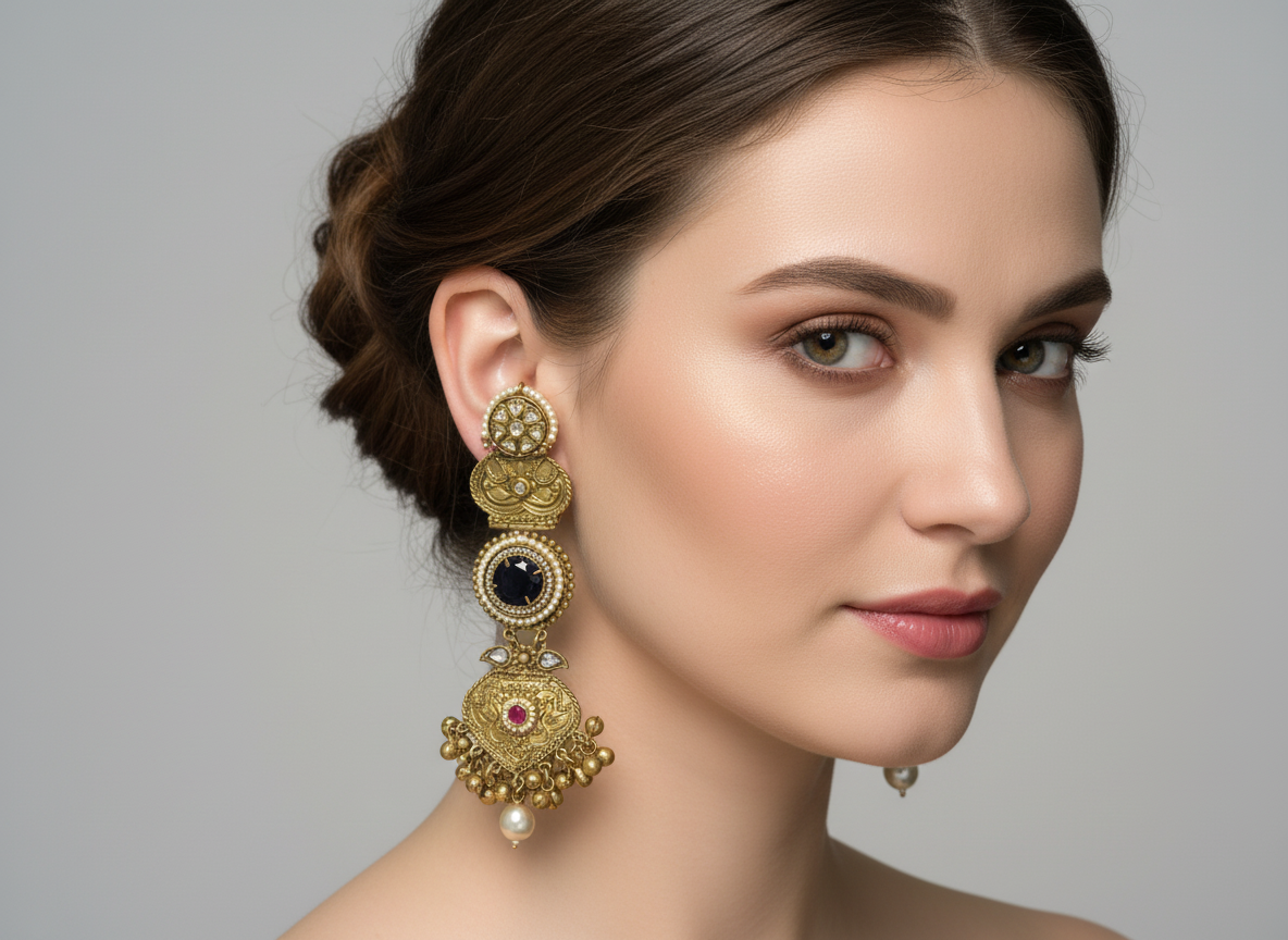Statement Long Earrings with Pearl Drop