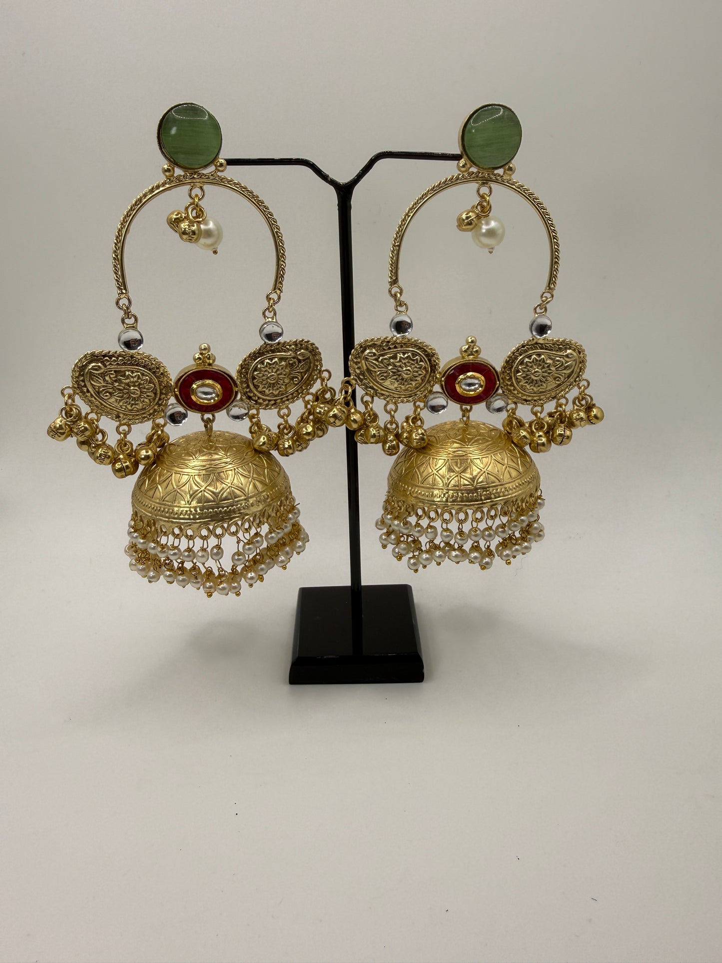 Brass Handmade Jhumka with Ghungroo and Pearl Drops