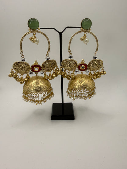Brass Handmade Jhumka with Ghungroo and Pearl Drops