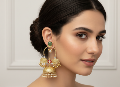 Brass Handmade Jhumka with Ghungroo and Pearl Drops