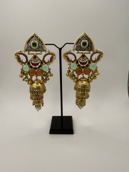 Statement Multicolour Stone Long Jhumka