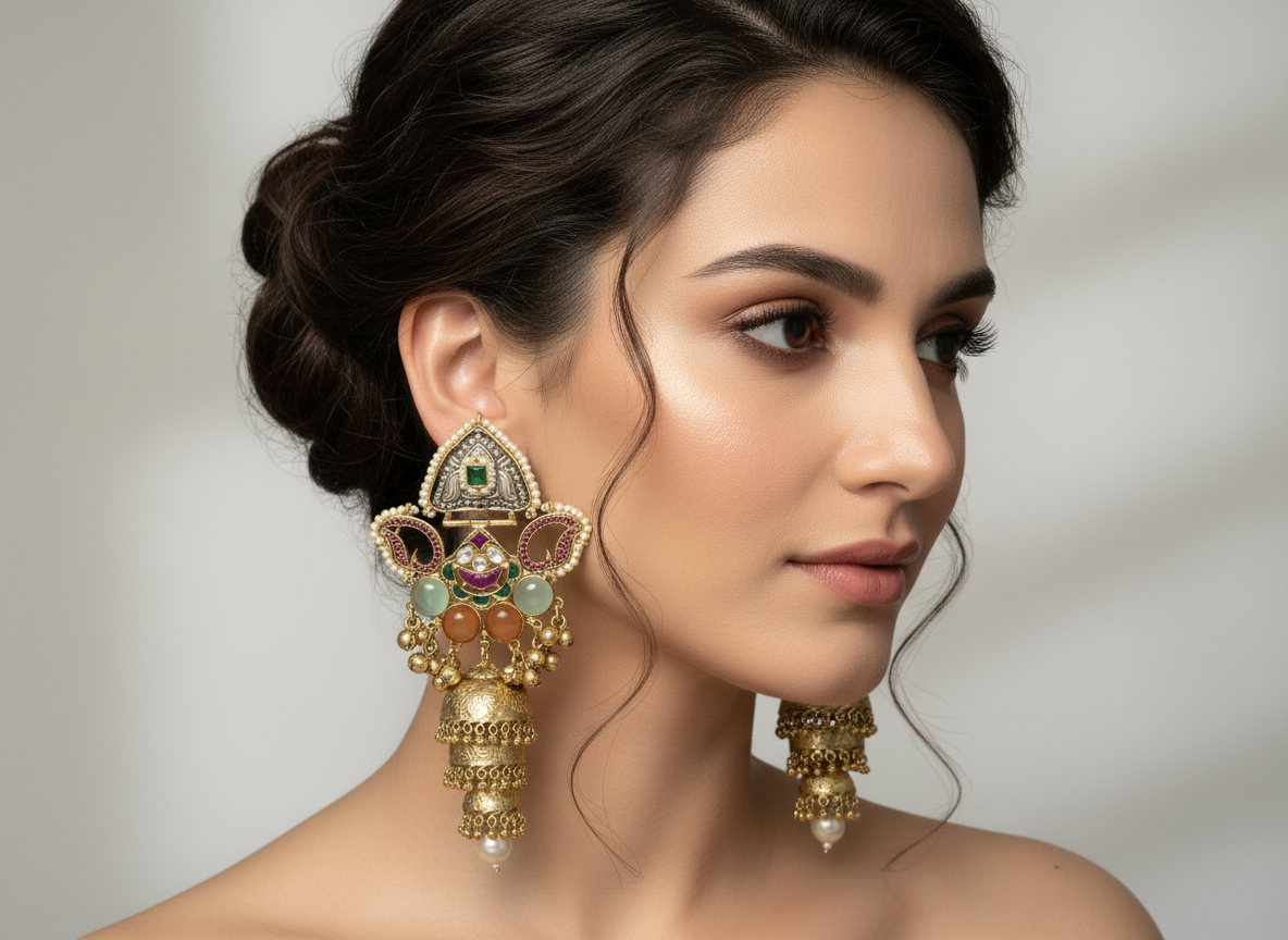 Statement Multicolour Stone Long Jhumka