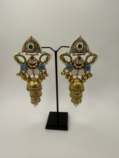 Statement Multicolour Stone Long Jhumka