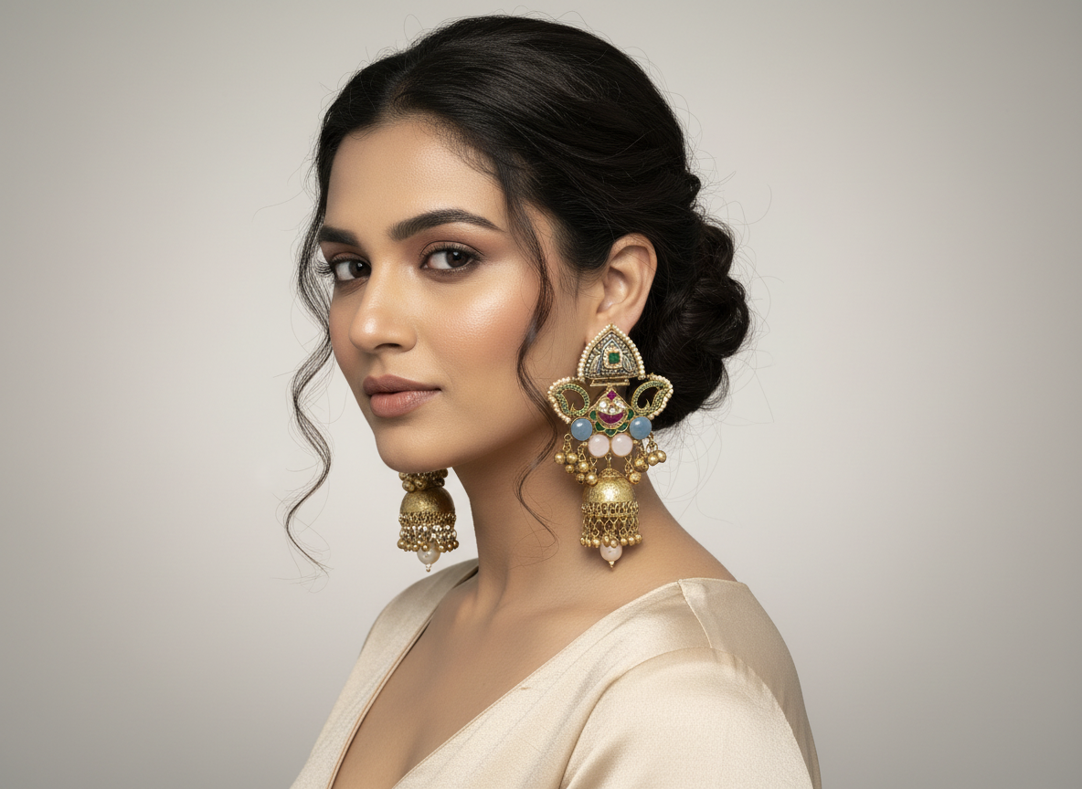 Statement Multicolour Stone Long Jhumka