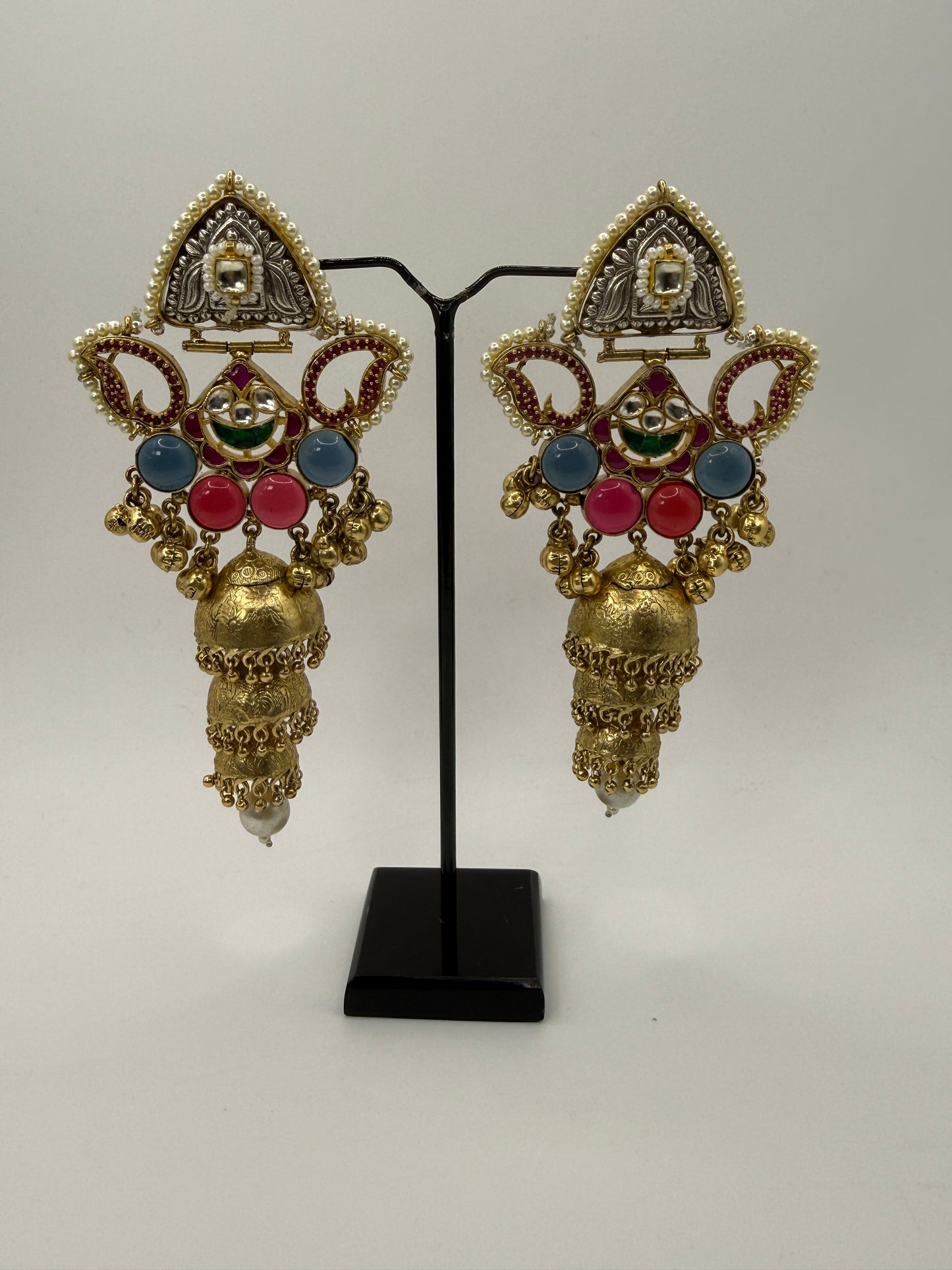 Statement Multicolour Stone Long Jhumka