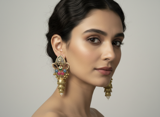 Statement Multicolour Stone Long Jhumka