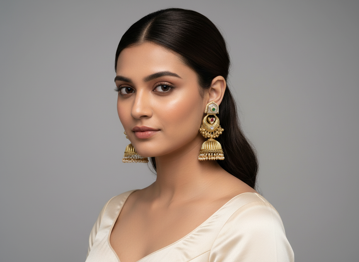 Statement Jhumka with Pearl Drops