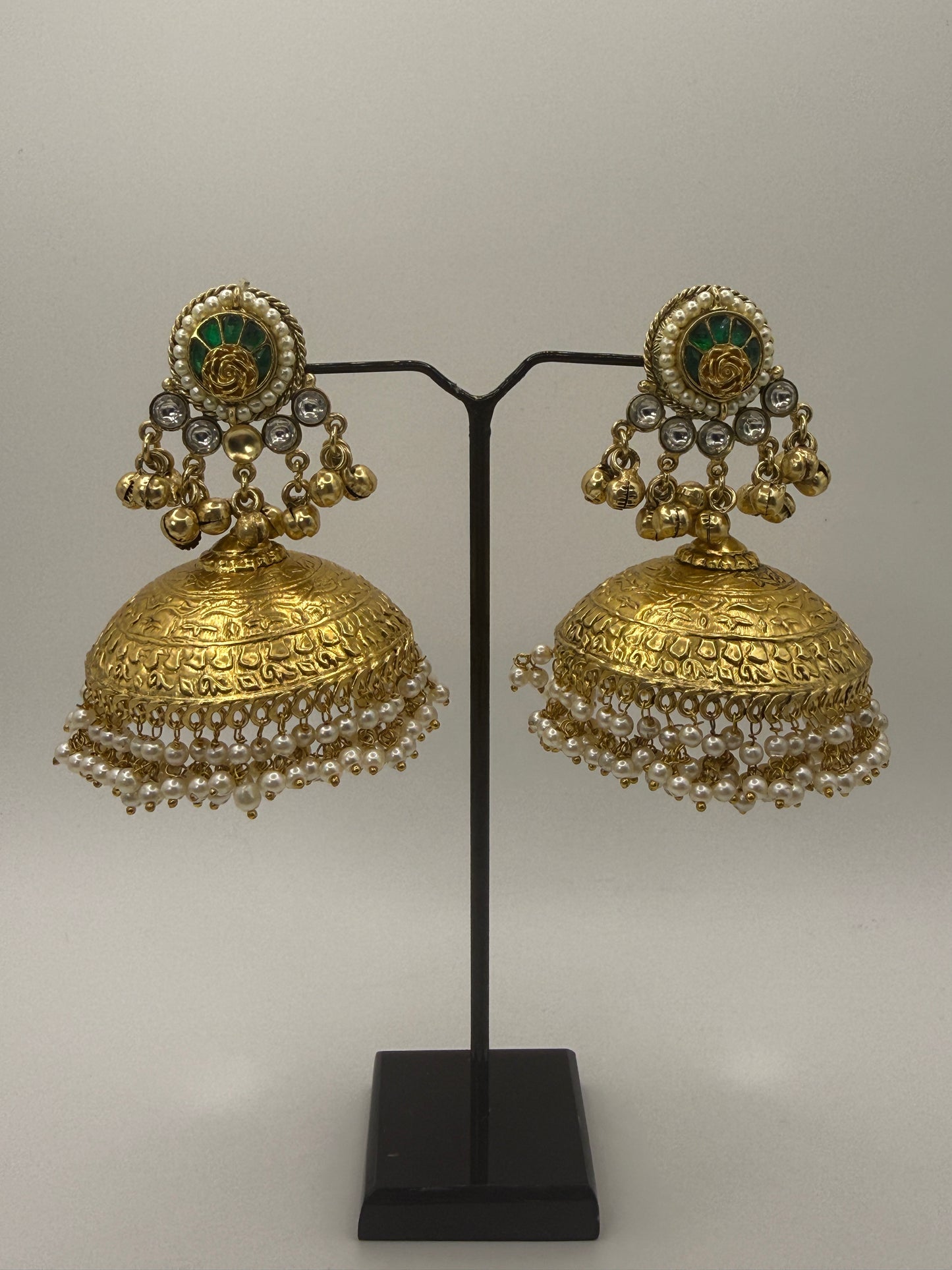 Statement Jhumka with Paachi and Kundan Stone