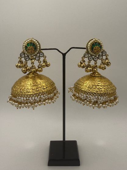 Statement Jhumka with Paachi and Kundan Stone