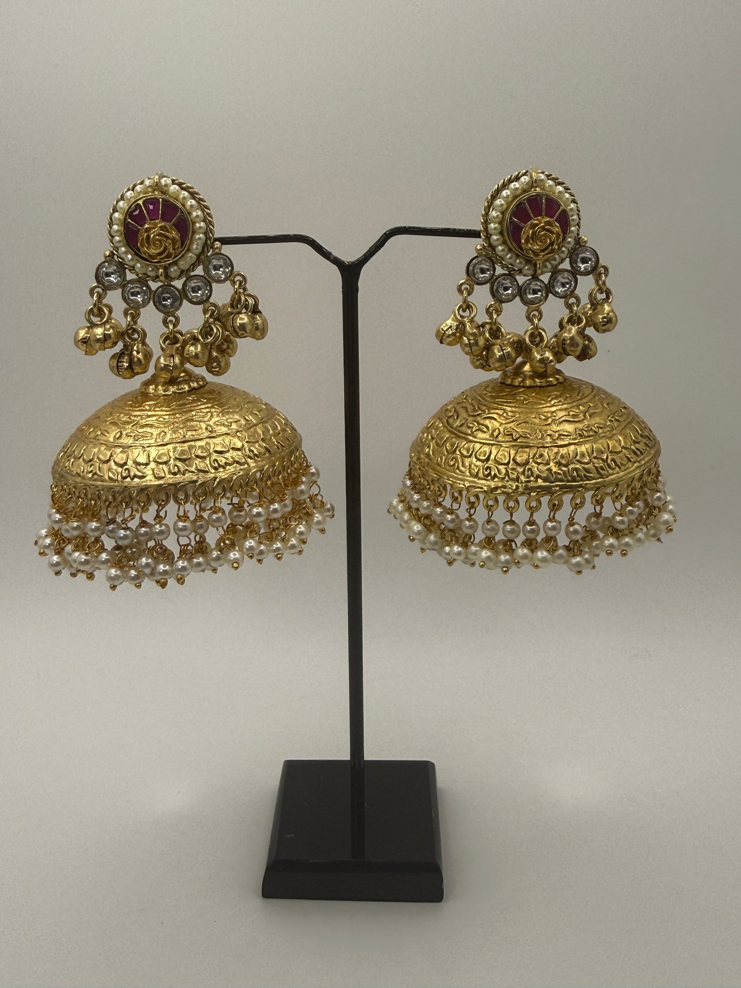 Statement Jhumka with Paachi and Kundan Stone