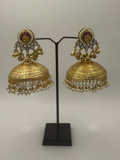 Statement Jhumka with Paachi and Kundan Stone