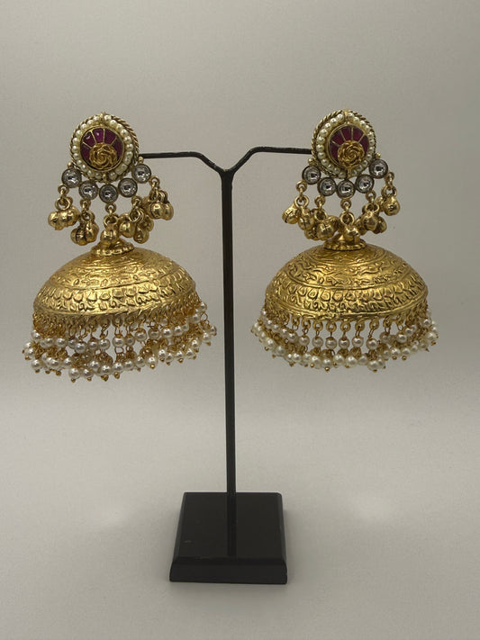 Statement Jhumka with Paachi and Kundan Stone