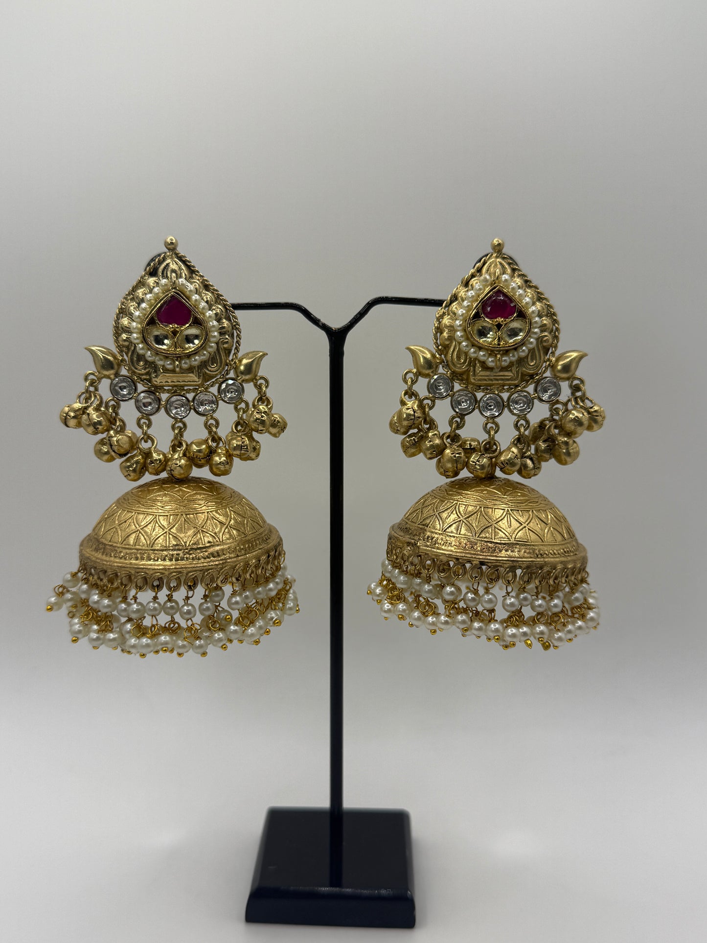Statement Kundan Jhumka with Pearl Drops