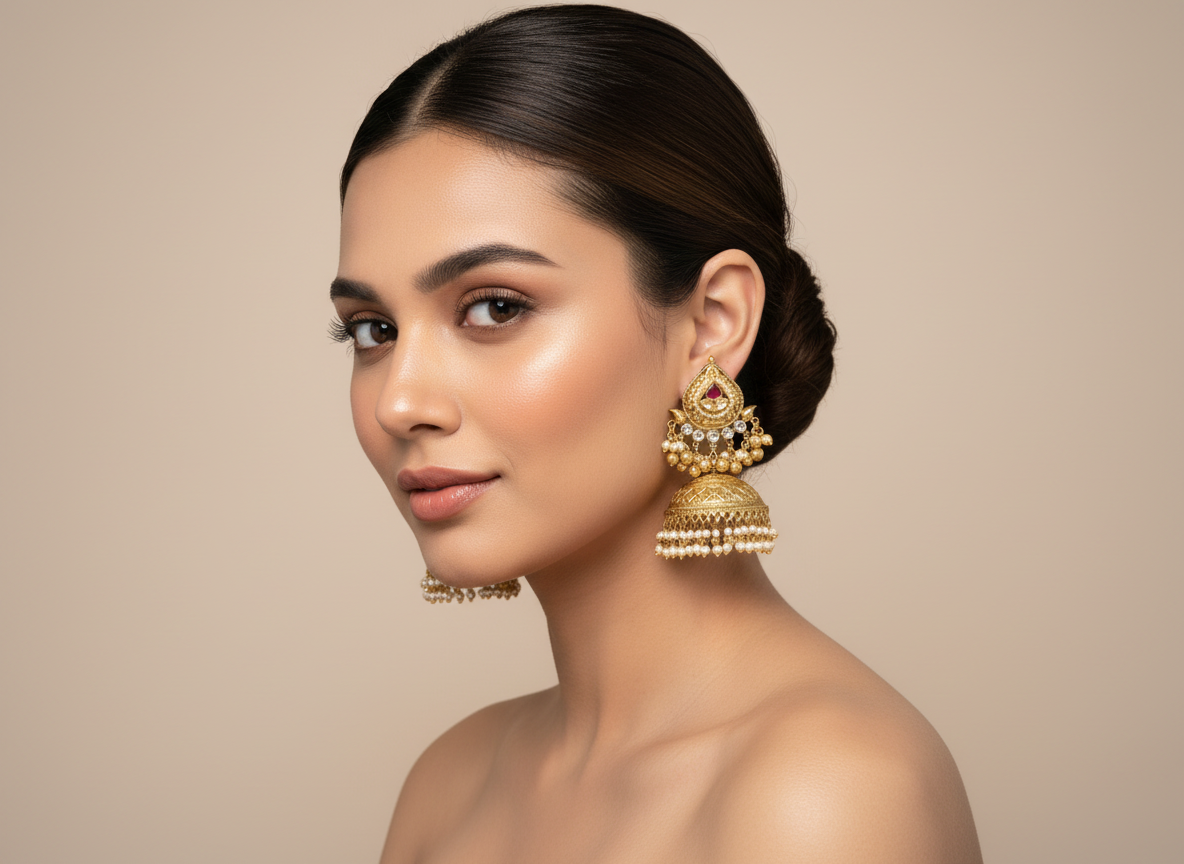 Statement Kundan Jhumka with Pearl Drops