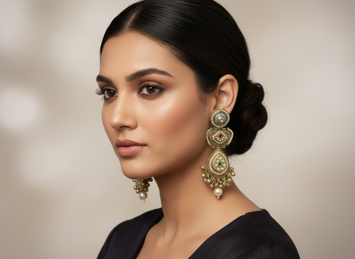 Statement Earrings with Ghungroo & Pearl Drop