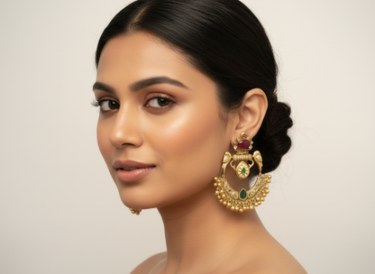 Indian Earrings Australia | Brass Handmade Chandbali Earrings with Ghungroo