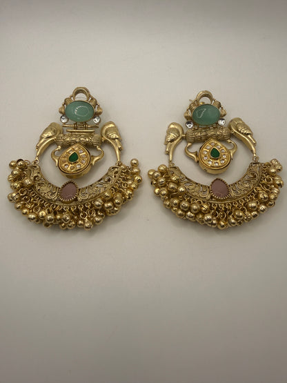 Indian Earrings Australia | Brass Handmade Chandbali Earrings with Ghungroo