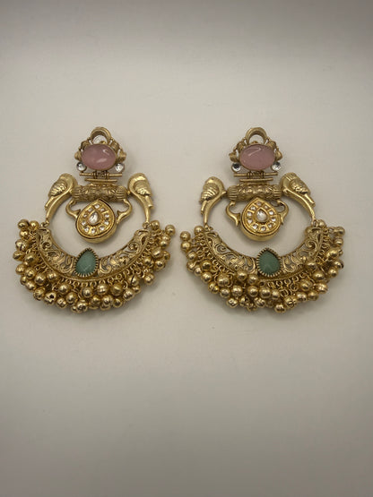 Indian Earrings Australia | Brass Handmade Chandbali Earrings with Ghungroo