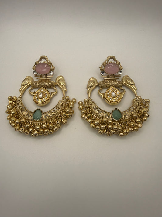 Indian Earrings Australia | Brass Handmade Chandbali Earrings with Ghungroo