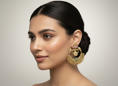 Indian Earrings Australia | Brass Handmade Chandbali Earrings with Ghungroo