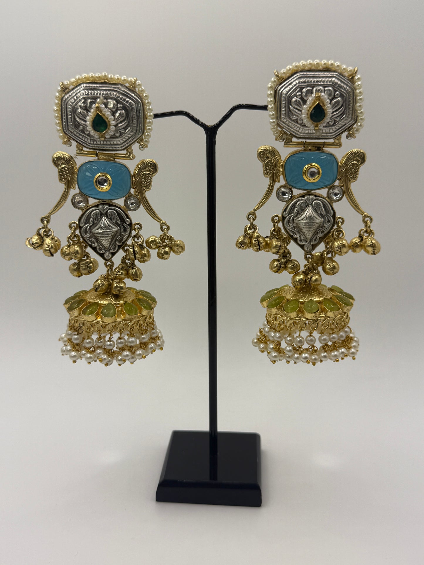 Dual-tone Jhumka with Carved Stones