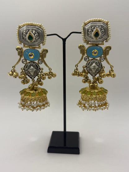 Dual-tone Jhumka with Carved Stones