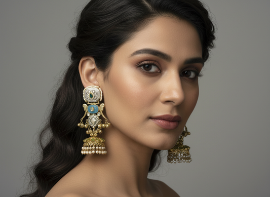 Dual-tone Jhumka with Carved Stones