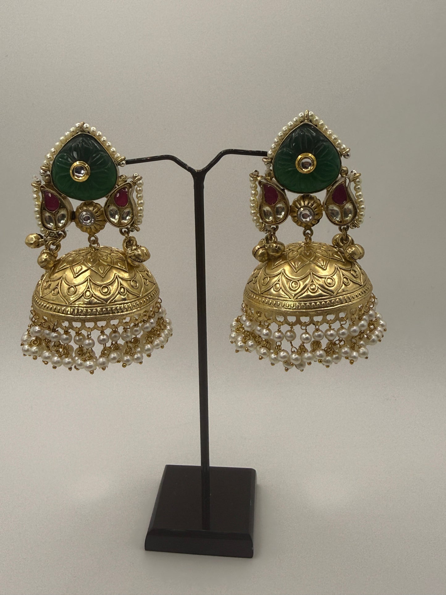Statement Pink Carved Stone Jhumka