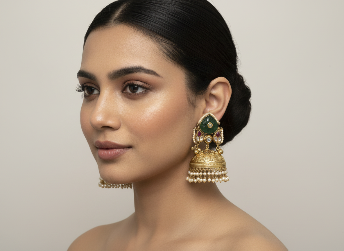 Statement Pink Carved Stone Jhumka