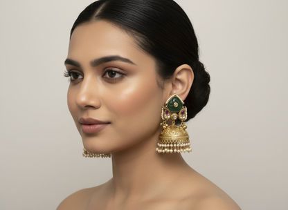 Statement Pink Carved Stone Jhumka