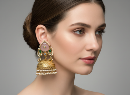 Statement Pink Carved Stone Jhumka