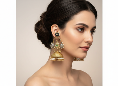 Statement Kundan and Pearl Detailing Jhumka