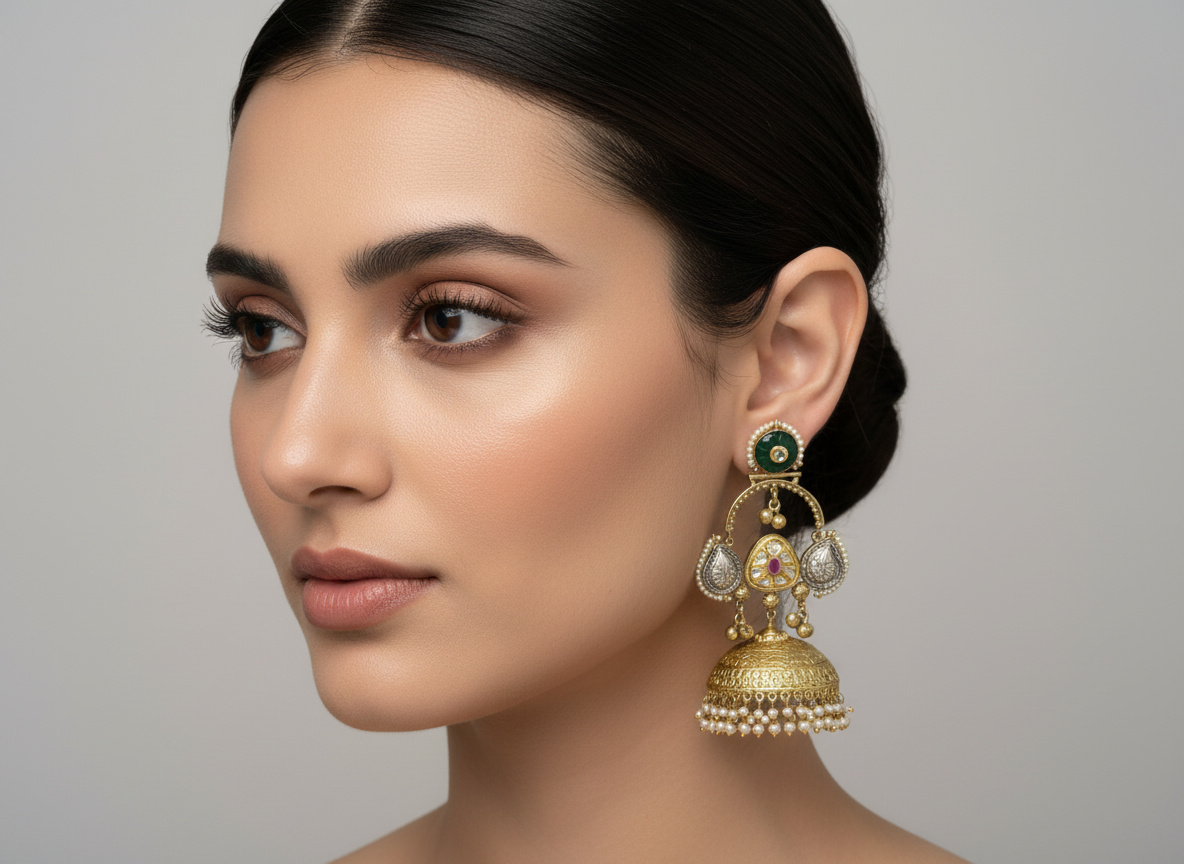Statement Kundan and Pearl Detailing Jhumka