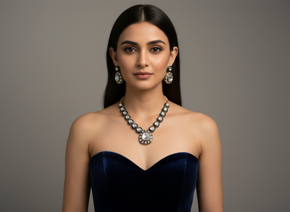 Gold-Tone Kundan Style Statement Necklace with Teardrop Pendant