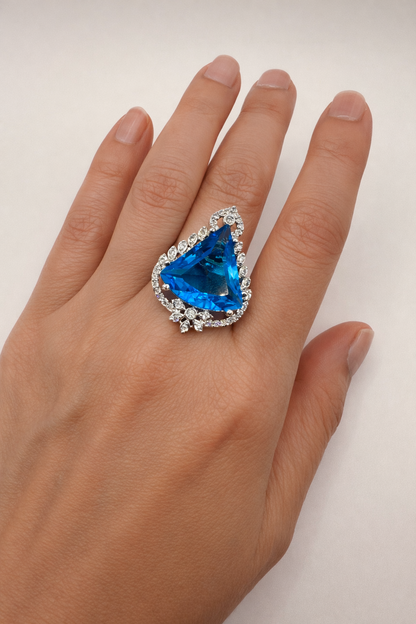 Statement Ring with Blue Stone & Crystal Detailing