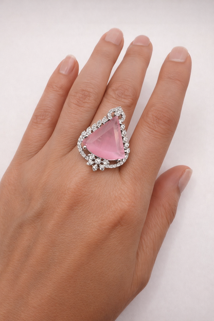 Statement Ring with Blue Stone & Crystal Detailing