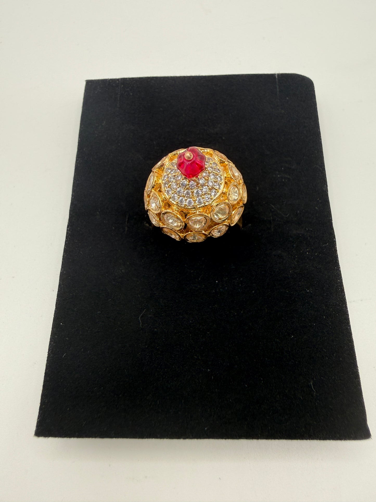 Statement Ring with Stone & Crystal Halo Design