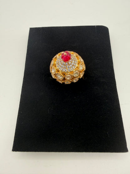 Statement Ring with Stone & Crystal Halo Design