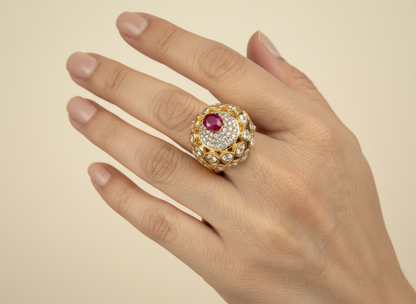 Statement Ring with Stone & Crystal Halo Design