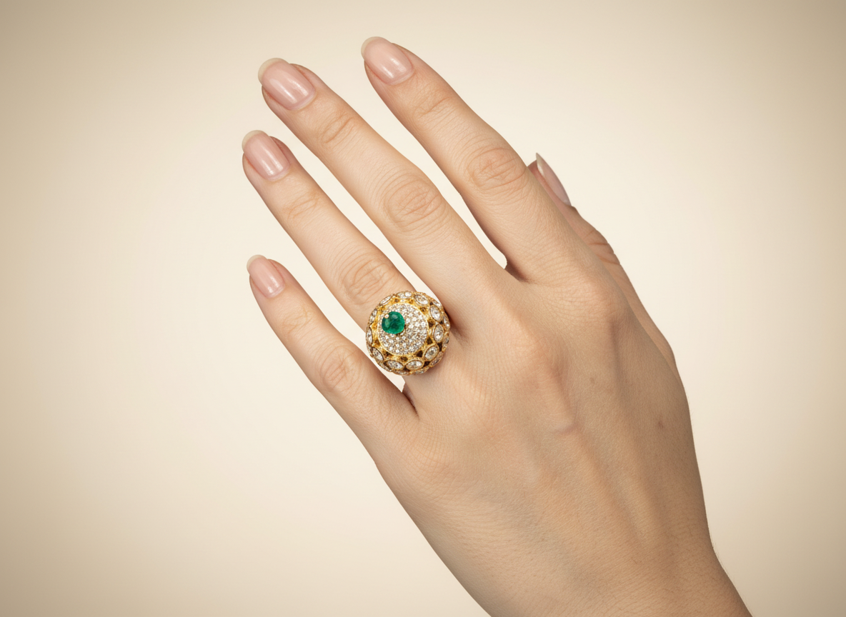 Statement Ring with Stone & Crystal Halo Design